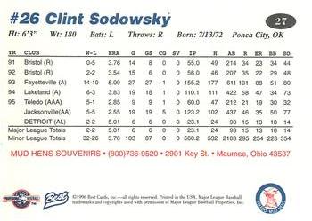 1996 Best Toledo Mud Hens #27 Clint Sodowsky Back