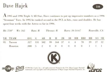 1996 Best Tucson Toros #10 Dave Hajek Back