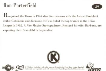 1996 Best Tucson Toros #29 Ron Porterfield Back