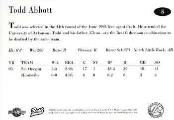 1996 Best West Michigan Whitecaps #5 Todd Abbott Back
