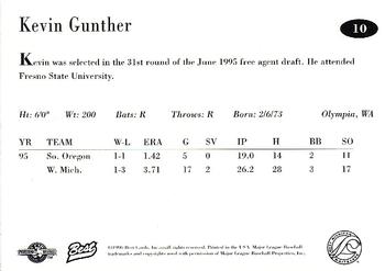 1996 Best West Michigan Whitecaps #10 Kevin Gunther Back