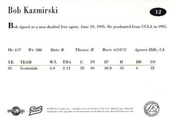 1996 Best West Michigan Whitecaps #12 Bob Kazmirski Back