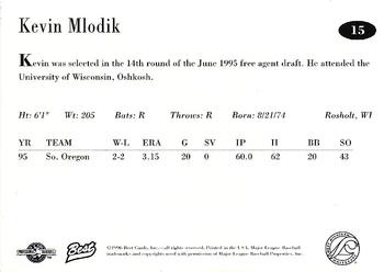 1996 Best West Michigan Whitecaps #15 Kevin Mlodik Back