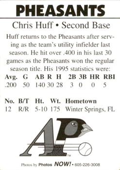 1996 Aberdeen Pheasants #12 Chris Huff Back