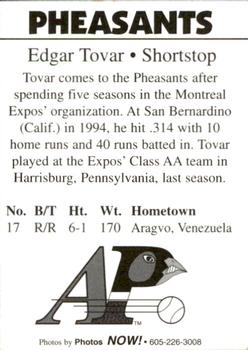 1996 Aberdeen Pheasants #17 Edgar Tovar Back