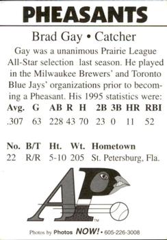 1996 Aberdeen Pheasants #22 Brad Gay Back