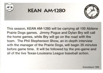 1996 Grandstand Abilene Prairie Dogs #AP26 Sponsor card Back