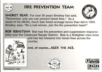 1996 Grandstand Alexandria Aces Smokey #AA19 Smokey Bear / Bob Sebastian / Alex the Ace Back