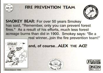 1996 Grandstand Alexandria Aces Smokey #AA21 Smokey Bear / Alex the Ace Back