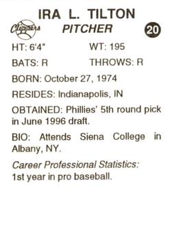 1996 Batavia Clippers #20 Ira Tilton Back