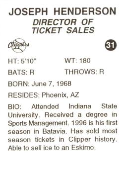 1996 Batavia Clippers #31 Joe Henderson Back