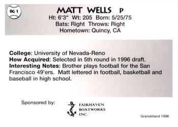 1996 Grandstand Bellingham Giants #BG 1 Matt Wells Back