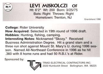 1996 Grandstand Bellingham Giants #BG 9 Levi Miskolczi Back