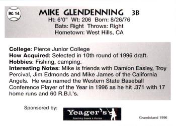 1996 Grandstand Bellingham Giants #BG 14 Mike Glendenning Back