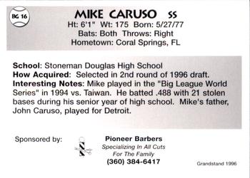 1996 Grandstand Bellingham Giants #BG 16 Mike Caruso Back