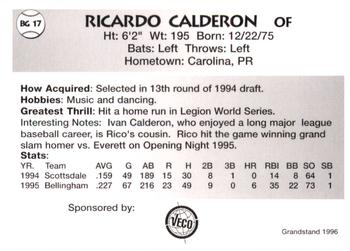 1996 Grandstand Bellingham Giants #BG 17 Ricardo Calderon Back