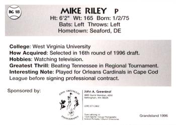 1996 Grandstand Bellingham Giants #BG 18 Mike Riley Back
