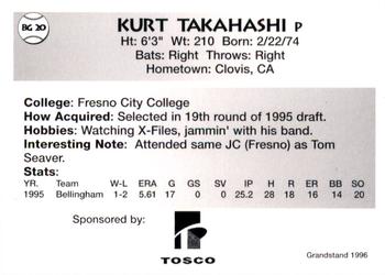 1996 Grandstand Bellingham Giants #BG 20 Kurt Takahashi Back