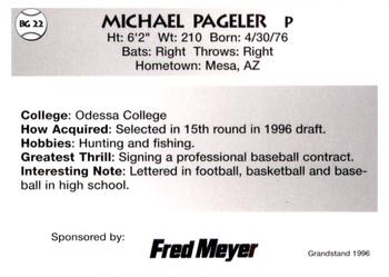 1996 Grandstand Bellingham Giants #BG 22 Michael Pageler Back