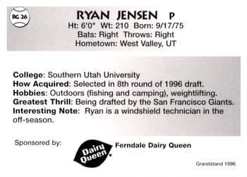 1996 Grandstand Bellingham Giants #BG 26 Ryan Jensen Back