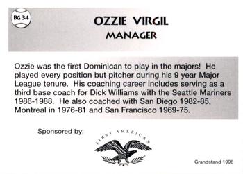 1996 Grandstand Bellingham Giants #BG 34 Ozzie Virgil Back