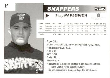 1996 Beloit Snappers #NNO Tony Pavlovich Back