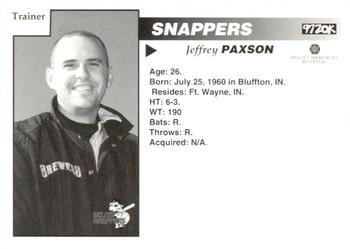 1996 Beloit Snappers #NNO Jeffrey Paxson Back
