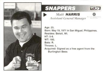 1996 Beloit Snappers #NNO Matt Harris Back
