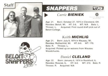 1996 Beloit Snappers #NNO Carrie Bieniek / Keith Michlig / Daniel Cleland Back