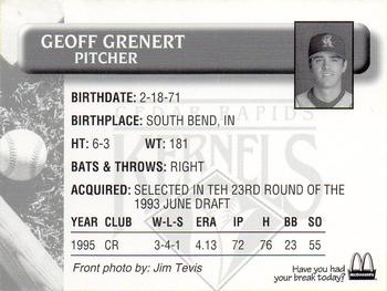 1996 Cedar Rapids Kernels #NNO Geoff Grenert Back