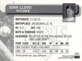 1996 Cedar Rapids Kernels #NNO John Lloyd Back