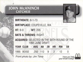 1996 Cedar Rapids Kernels #NNO John McAninch Back