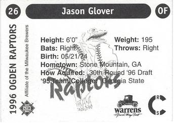 1996 Ogden Raptors #26 Jason Glover Back