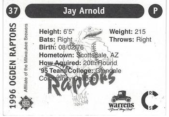 1996 Ogden Raptors #37 Jay Arnold Back