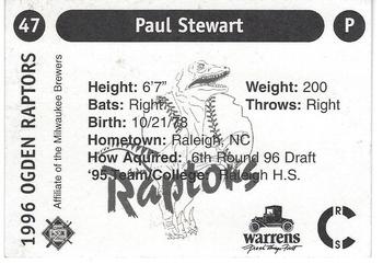1996 Ogden Raptors #47 Paul Stewart Back