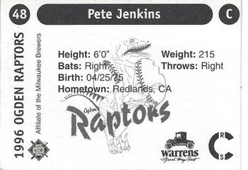 1996 Ogden Raptors #48 Pete Jenkins Back