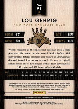 2015 Panini Diamond Kings #92 Lou Gehrig Back