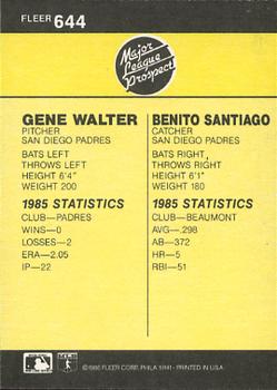 1986 Fleer #644 Benito Santiago / Gene Walter Back