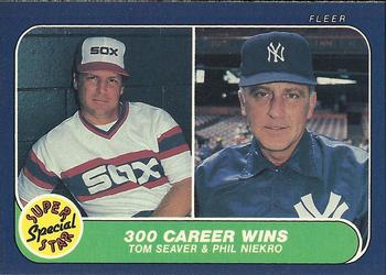 1986 Fleer #630 300 Career Wins (Tom Seaver / Phil Niekro) Front