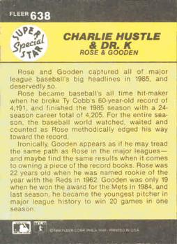 1986 Fleer #638 Charlie Hustle & Dr. K (Pete Rose / Dwight Gooden) Back