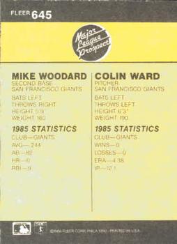 1986 Fleer #645 Mike Woodard / Colin Ward Back