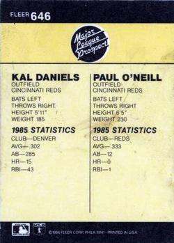 1986 Fleer #646 Kal Daniels / Paul O'Neill Back