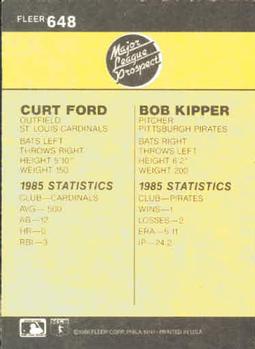 1986 Fleer #648 Bob Kipper / Curt Ford Back