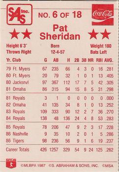 1987 Coca-Cola Detroit Tigers #6 Pat Sheridan Back
