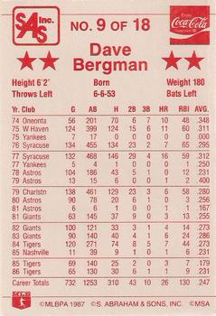 1987 Coca-Cola Detroit Tigers #9 Dave Bergman  Back
