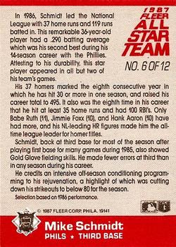 1987 Fleer - Fleer All-Star Team #6 Mike Schmidt Back