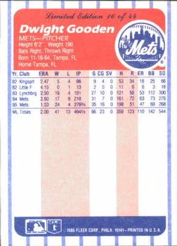 1986 Fleer League Leaders #16 Dwight Gooden Back