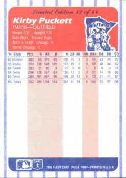 1986 Fleer League Leaders #32 Kirby Puckett Back