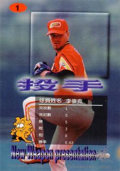 1998 Taiwan Major League Red Boy New Weapon Presentation #01 Linc Mikkelsen Back