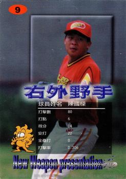 1998 Taiwan Major League Red Boy New Weapon Presentation #09 Kuo-Liang Chen Back